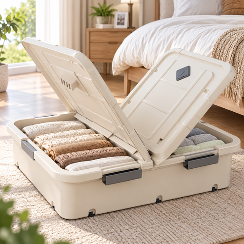 Dual-Opening Under-Bed Storage Box with Wheels