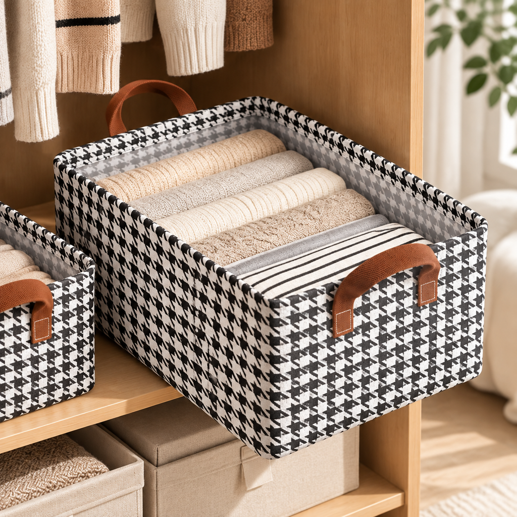 LuxeNest Houndstooth Storage Basket