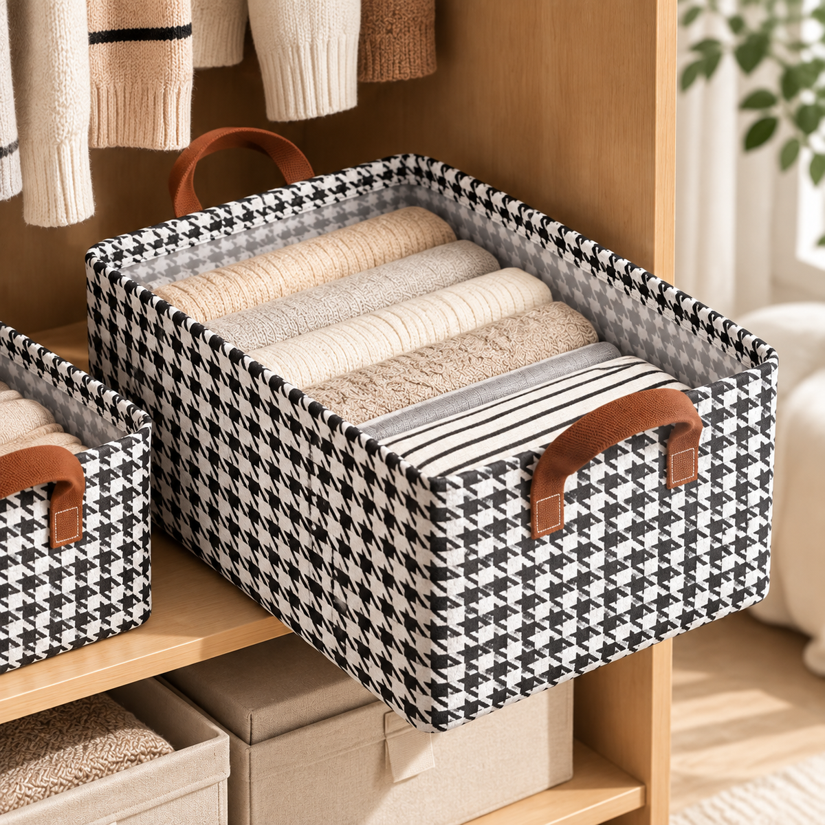 LuxeNest Houndstooth Storage Basket