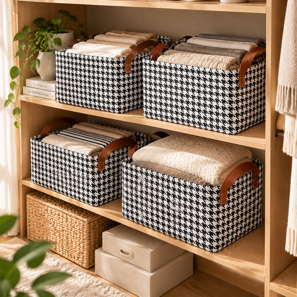 LuxeNest Houndstooth Storage Basket