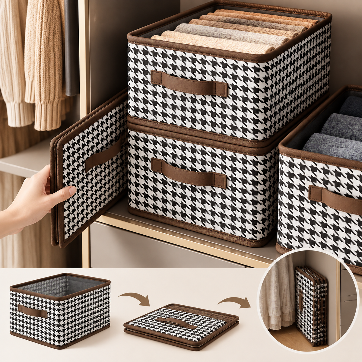 LuxeNest Houndstooth Storage Basket